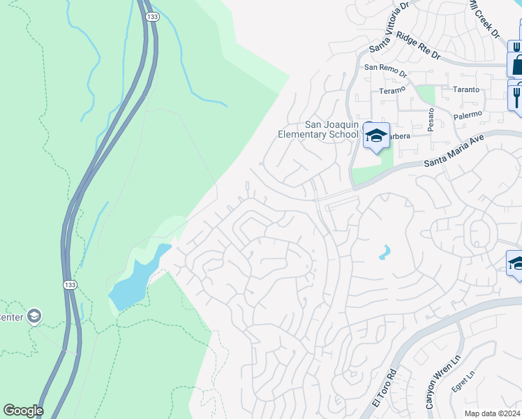 map of restaurants, bars, coffee shops, grocery stores, and more near in Laguna Woods