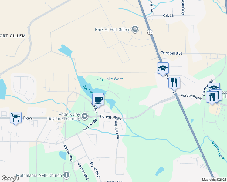 map of restaurants, bars, coffee shops, grocery stores, and more near 2296 Shady Drive in Morrow