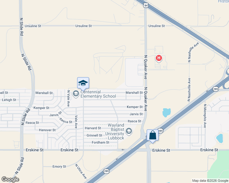 map of restaurants, bars, coffee shops, grocery stores, and more near 4521 Marshall Street in Lubbock