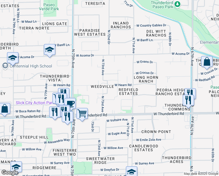 map of restaurants, bars, coffee shops, grocery stores, and more near 14031 North 72nd Lane in Peoria