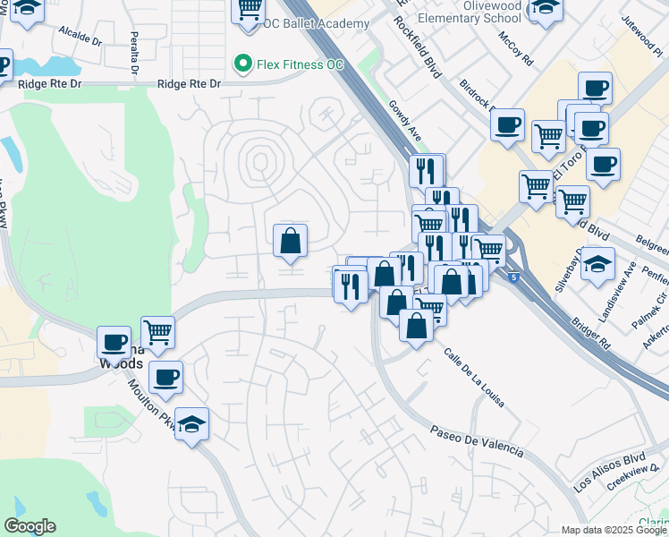 map of restaurants, bars, coffee shops, grocery stores, and more near 2062 Via Mariposa East in Laguna Woods