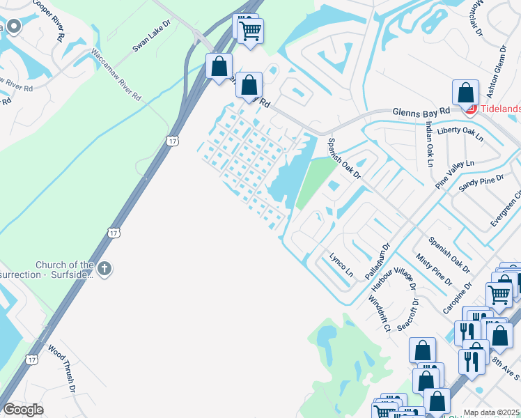 map of restaurants, bars, coffee shops, grocery stores, and more near 8925 Duckview Drive in Surfside Beach