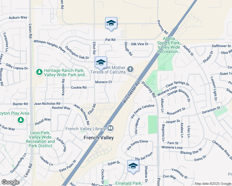 map of restaurants, bars, coffee shops, grocery stores, and more near 34918 Manu Circle in Winchester