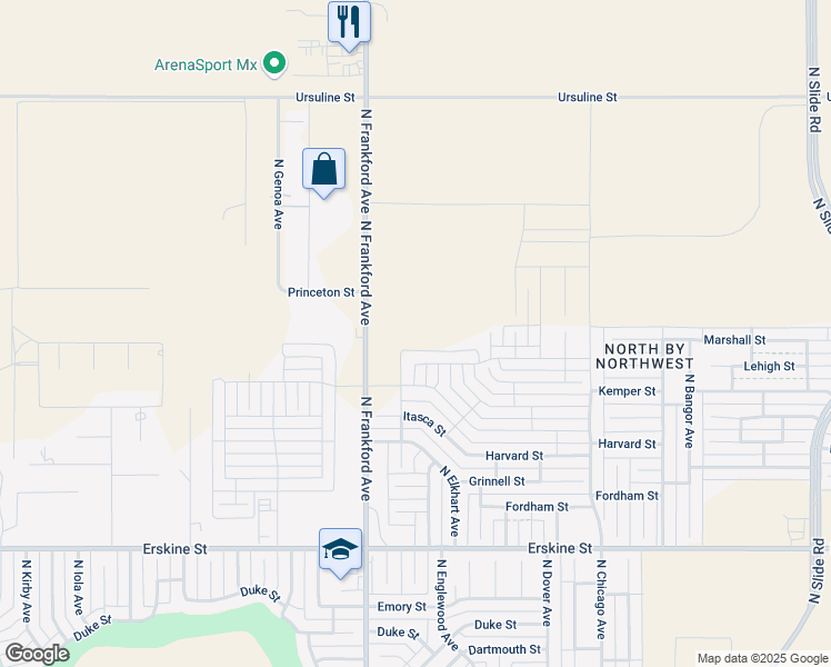 map of restaurants, bars, coffee shops, grocery stores, and more near 1402 North Frankford Avenue in Lubbock