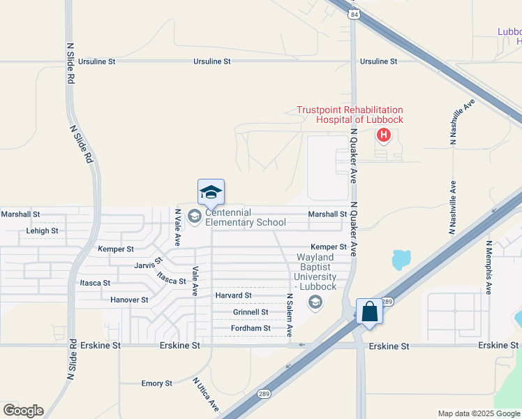map of restaurants, bars, coffee shops, grocery stores, and more near 4535 Marshall Street in Lubbock