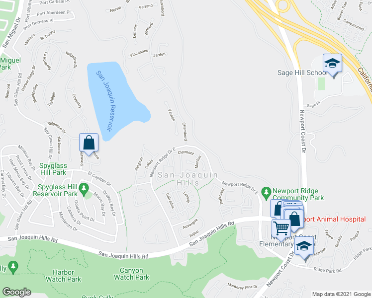 map of restaurants, bars, coffee shops, grocery stores, and more near 27 Clermont in Newport Beach
