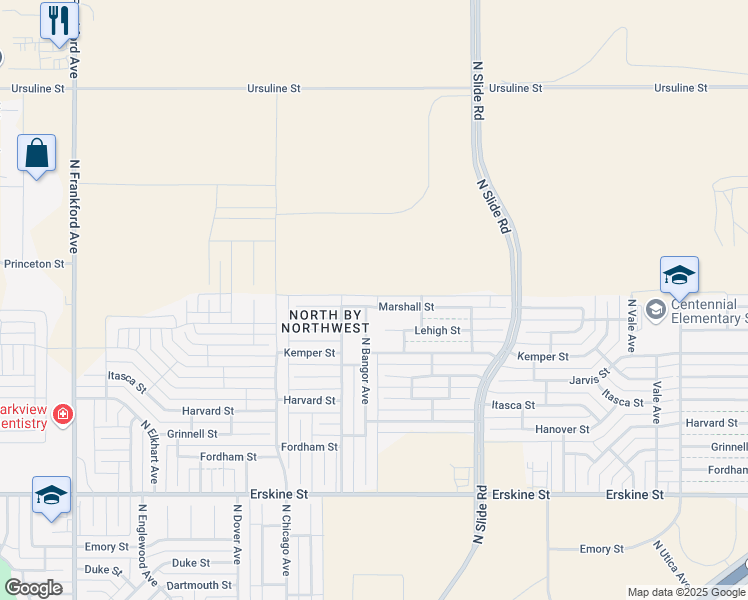 map of restaurants, bars, coffee shops, grocery stores, and more near 5249 Marshall Street in Lubbock