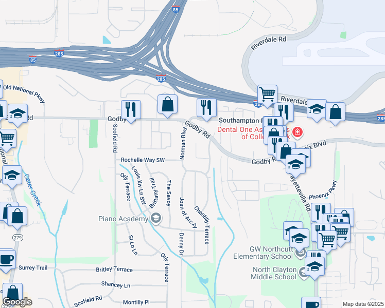 map of restaurants, bars, coffee shops, grocery stores, and more near 5181 Flemish Court in Atlanta