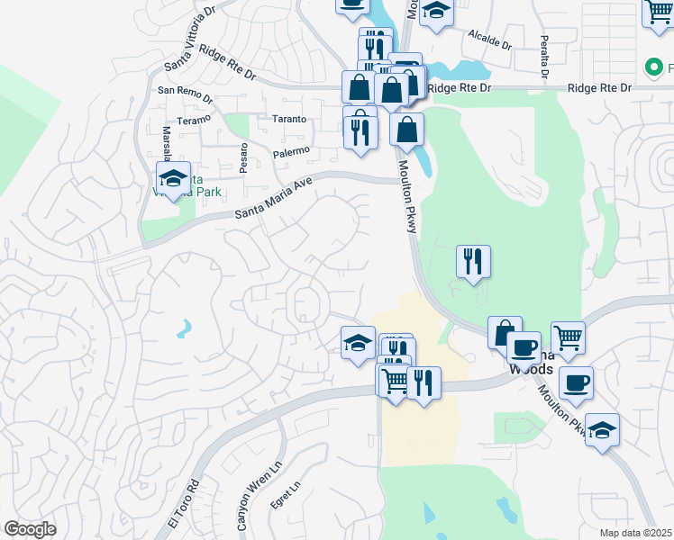 map of restaurants, bars, coffee shops, grocery stores, and more near 3054 Via Serena South in Laguna Woods