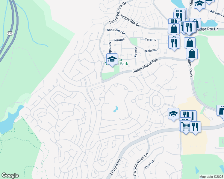 map of restaurants, bars, coffee shops, grocery stores, and more near 5504 Paseo Del Lago West in Laguna Woods