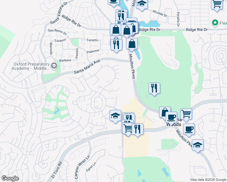 map of restaurants, bars, coffee shops, grocery stores, and more near 3048 Via Serena in Laguna Woods
