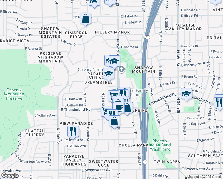 map of restaurants, bars, coffee shops, grocery stores, and more near 14014 North 32nd Street in Phoenix