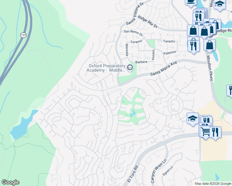 map of restaurants, bars, coffee shops, grocery stores, and more near 24055 Paseo Del Lago in Laguna Woods