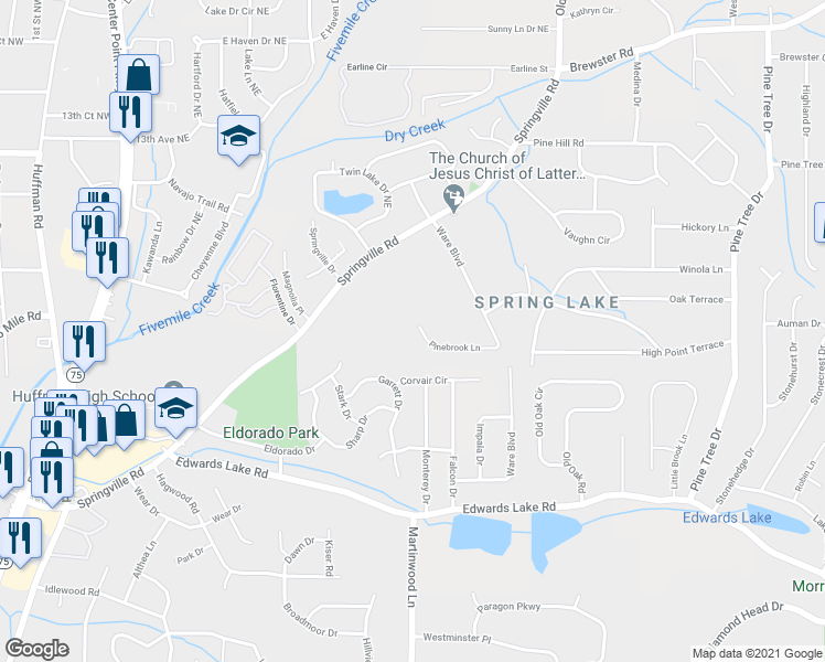 map of restaurants, bars, coffee shops, grocery stores, and more near 1305 Pinebrook Lane in Birmingham