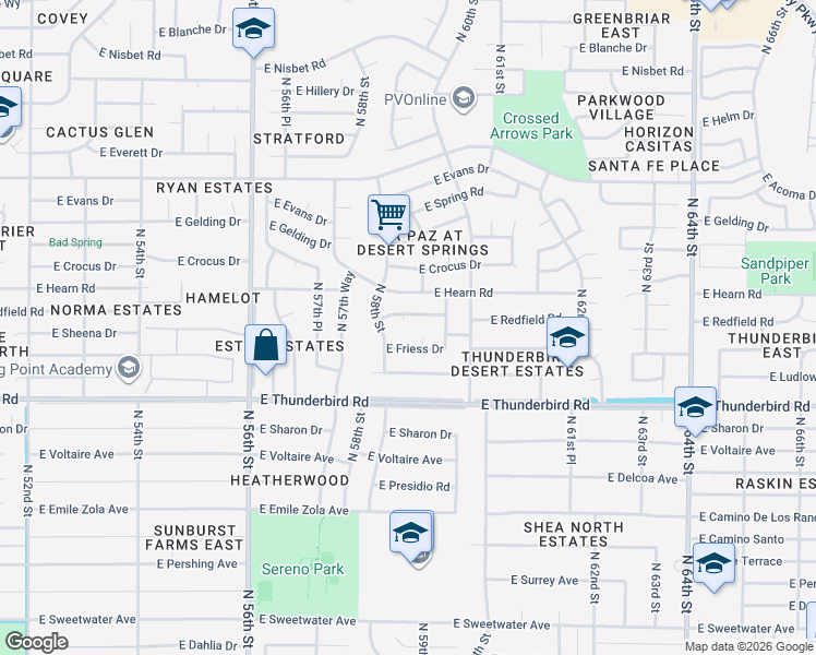 map of restaurants, bars, coffee shops, grocery stores, and more near 5826 East Friess Drive in Scottsdale