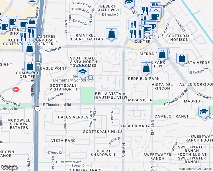 map of restaurants, bars, coffee shops, grocery stores, and more near 14145 North 92nd Street in Scottsdale