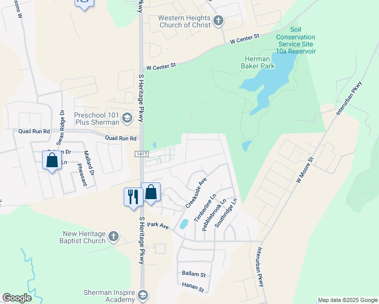 map of restaurants, bars, coffee shops, grocery stores, and more near 1206 Silverton Drive in Sherman