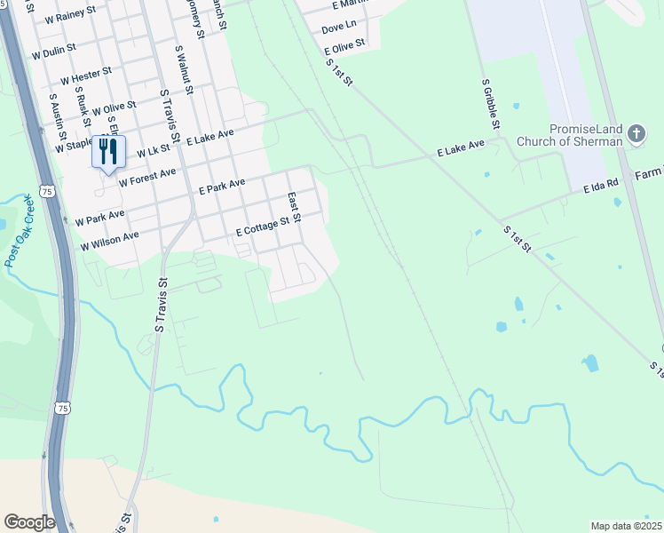 map of restaurants, bars, coffee shops, grocery stores, and more near 2268 East Street in Sherman