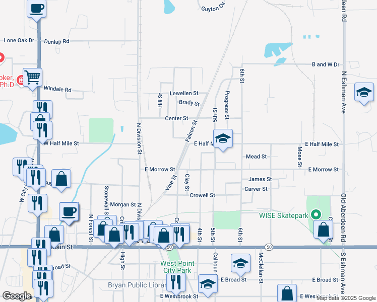 map of restaurants, bars, coffee shops, grocery stores, and more near 698 Cottrell Street in West Point