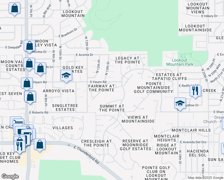 map of restaurants, bars, coffee shops, grocery stores, and more near 1321 East Sheena Drive in Phoenix