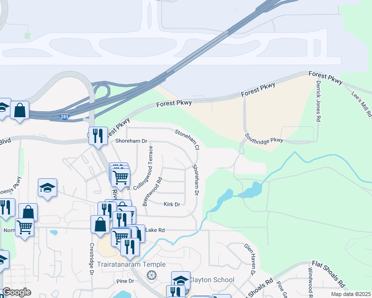 map of restaurants, bars, coffee shops, grocery stores, and more near 1263 Shoreham Drive in Atlanta