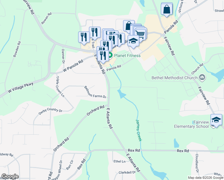 map of restaurants, bars, coffee shops, grocery stores, and more near 100 Northtowne Cove in Stockbridge