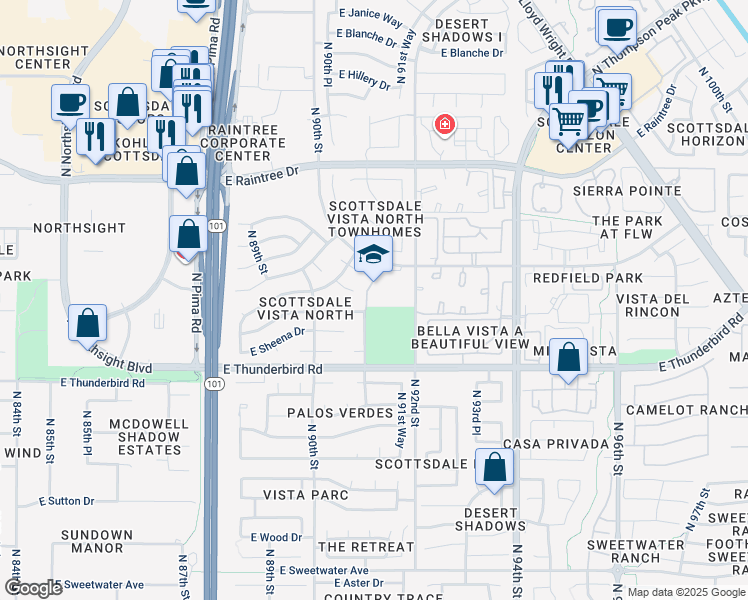 map of restaurants, bars, coffee shops, grocery stores, and more near 9181 East Redfield Road in Scottsdale