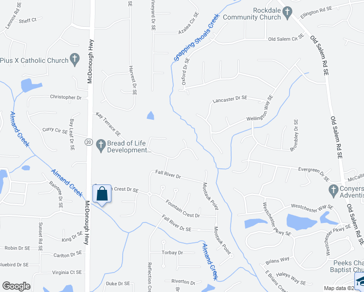 map of restaurants, bars, coffee shops, grocery stores, and more near 1200 Mariner's Way Southeast in Conyers