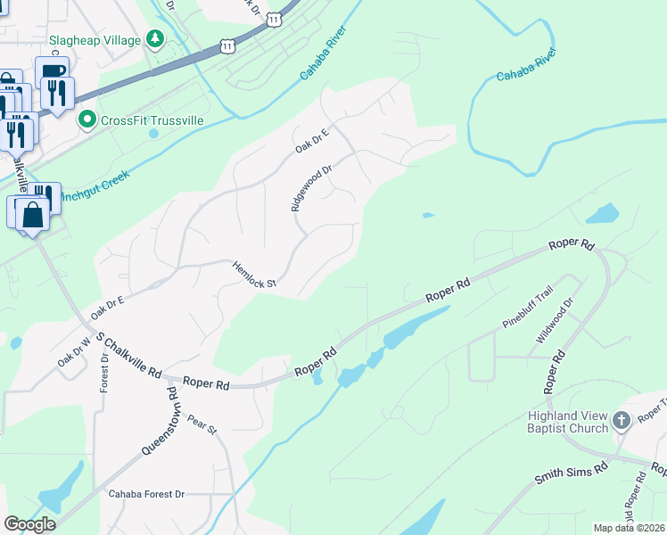 map of restaurants, bars, coffee shops, grocery stores, and more near 3732 Sample Drive in Trussville