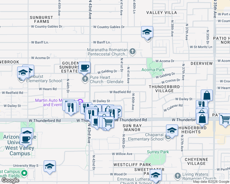 map of restaurants, bars, coffee shops, grocery stores, and more near North 42nd Avenue in Phoenix