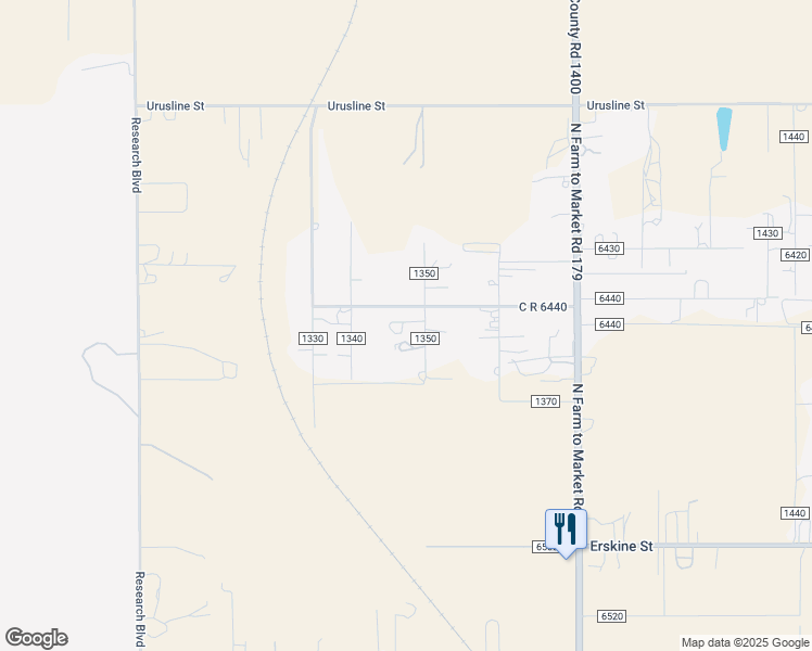 map of restaurants, bars, coffee shops, grocery stores, and more near 1305 County Road 1350 in Lubbock