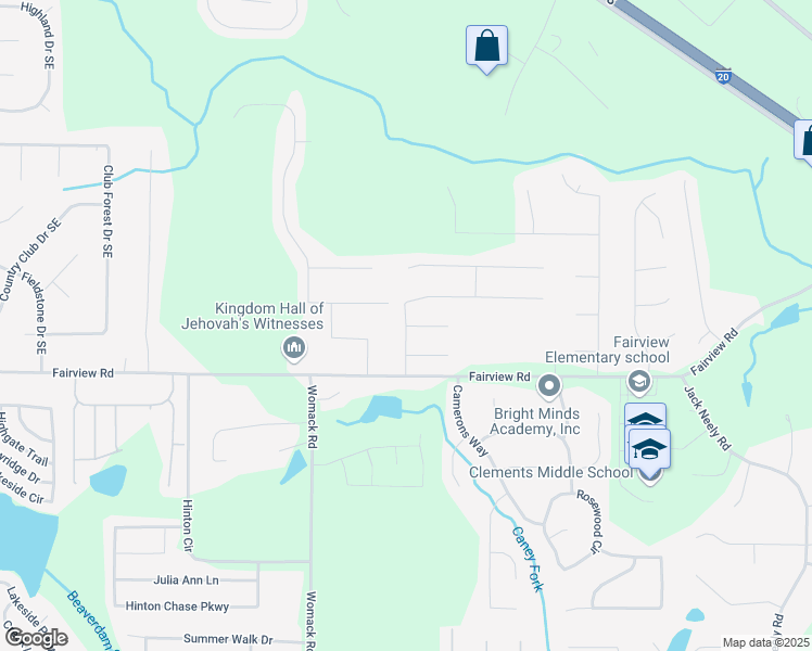 map of restaurants, bars, coffee shops, grocery stores, and more near 23 Windcrest Drive in Covington