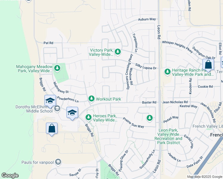 map of restaurants, bars, coffee shops, grocery stores, and more near 34916 Windwood Glen Lane in Menifee