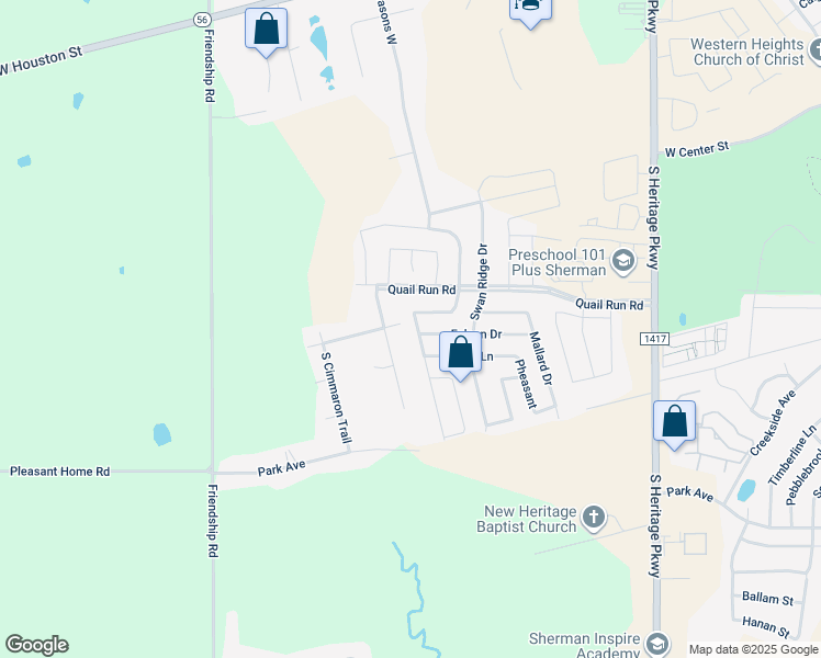 map of restaurants, bars, coffee shops, grocery stores, and more near 4513 Hawk Lane in Sherman