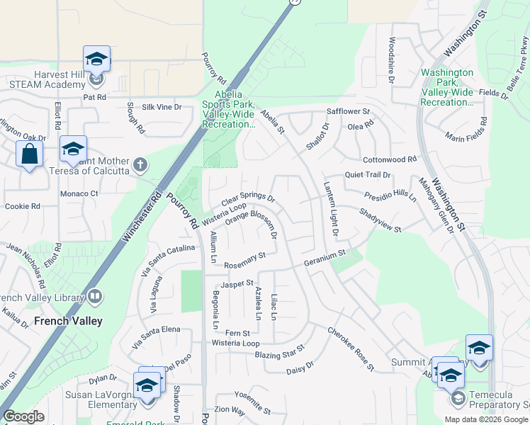 map of restaurants, bars, coffee shops, grocery stores, and more near 34914 Viscaria Court in Winchester