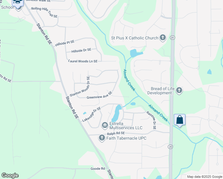 map of restaurants, bars, coffee shops, grocery stores, and more near 700 Greenview Avenue Southeast in Conyers