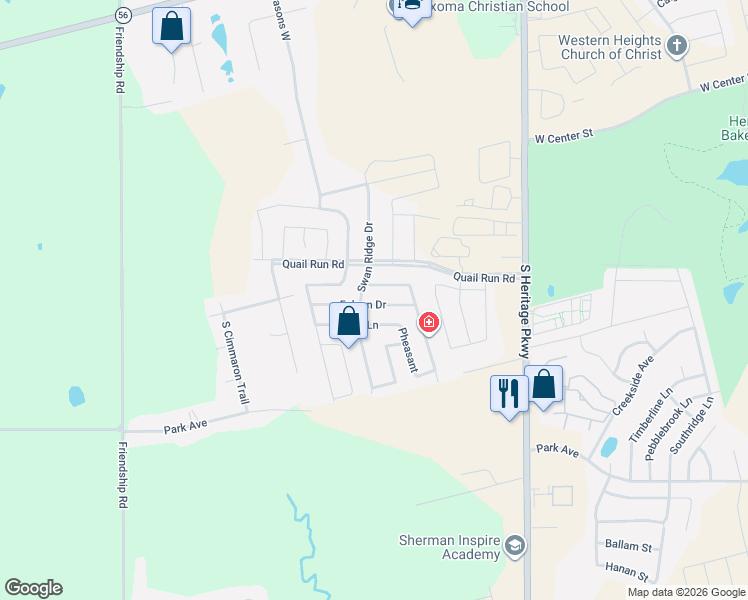 map of restaurants, bars, coffee shops, grocery stores, and more near 4321 Hawk Lane in Sherman