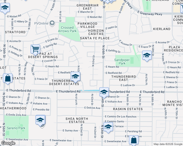 map of restaurants, bars, coffee shops, grocery stores, and more near 6241 East Redfield Road in Scottsdale