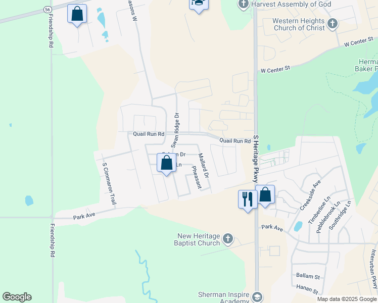 map of restaurants, bars, coffee shops, grocery stores, and more near 4321 Hawk Lane in Sherman