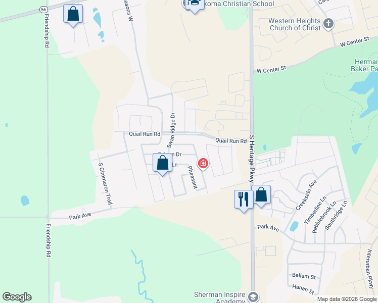 map of restaurants, bars, coffee shops, grocery stores, and more near 4321 Hawk Lane in Sherman