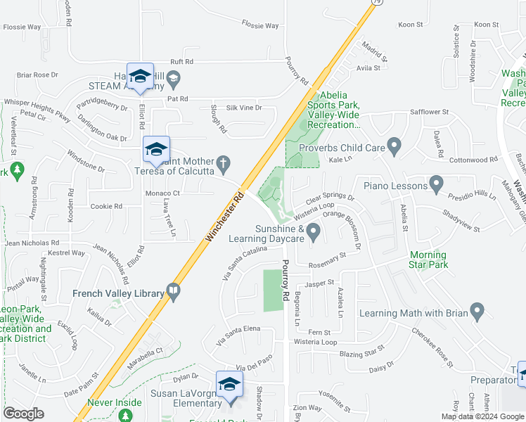 map of restaurants, bars, coffee shops, grocery stores, and more near 3487 Pourroy Road in Winchester