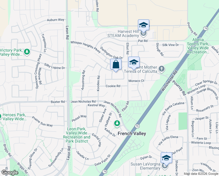 map of restaurants, bars, coffee shops, grocery stores, and more near 31321 Cookie Road in Winchester