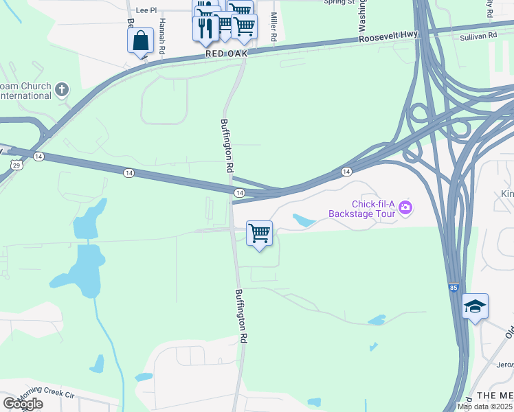 map of restaurants, bars, coffee shops, grocery stores, and more near 5180 Buffington Road in Atlanta