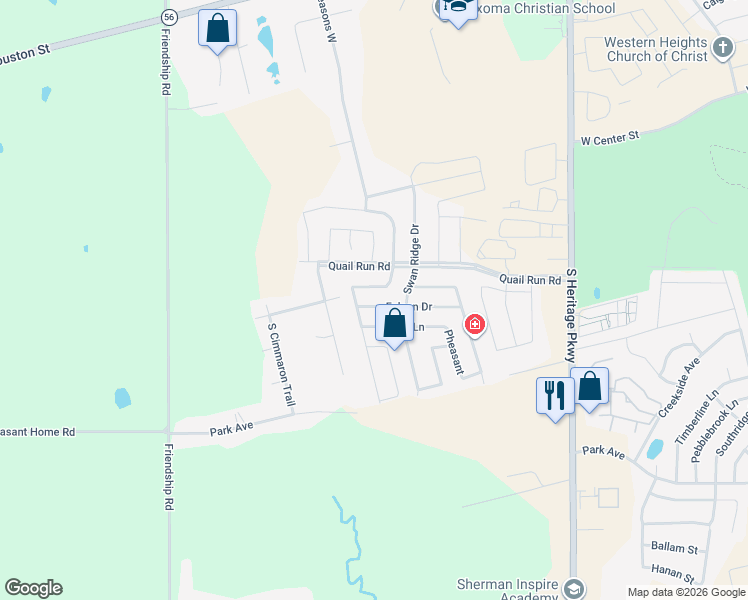 map of restaurants, bars, coffee shops, grocery stores, and more near 4513 Hawk Lane in Sherman