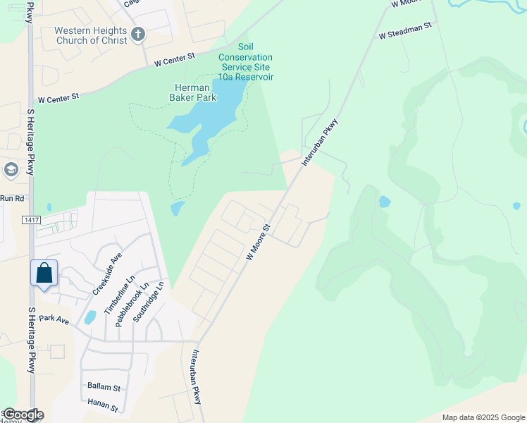 map of restaurants, bars, coffee shops, grocery stores, and more near 2038 West Moore Street in Sherman