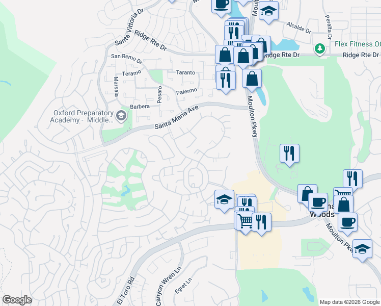map of restaurants, bars, coffee shops, grocery stores, and more near 3065 Via Serena North in Laguna Woods