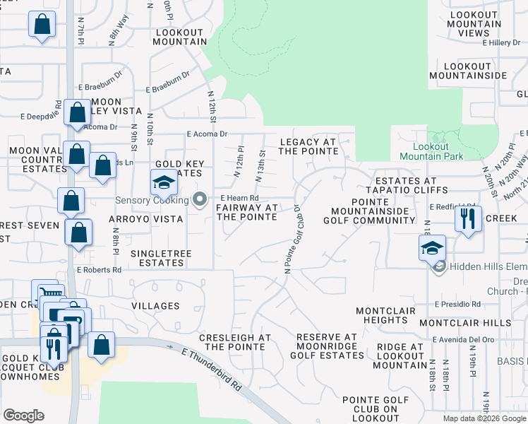 map of restaurants, bars, coffee shops, grocery stores, and more near 1321 East Sheena Drive in Phoenix