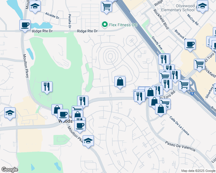 map of restaurants, bars, coffee shops, grocery stores, and more near 2037 Via Mariposa East in Laguna Woods
