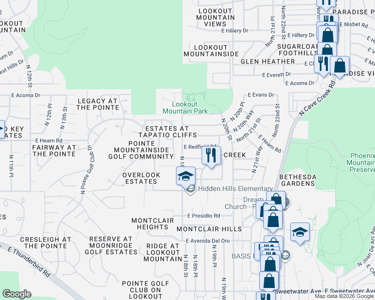 map of restaurants, bars, coffee shops, grocery stores, and more near 14015 North 17th Place in Phoenix