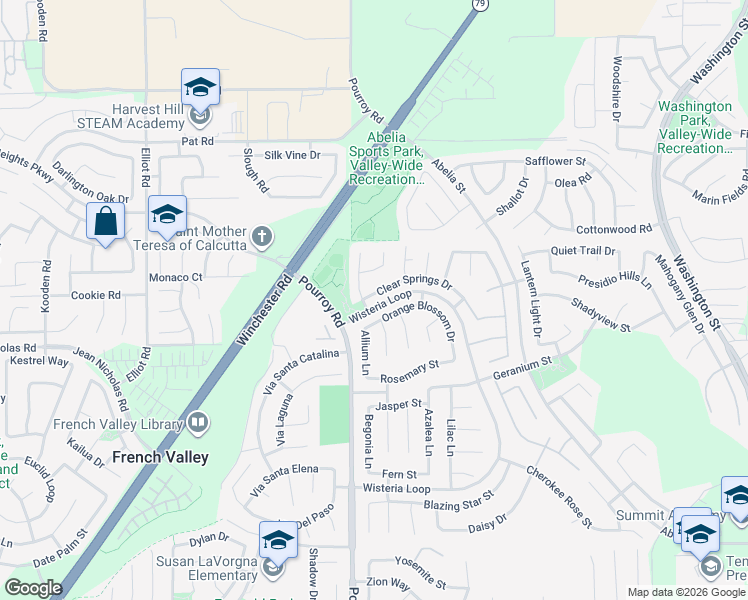 map of restaurants, bars, coffee shops, grocery stores, and more near 32051 Clear Springs Drive in Winchester